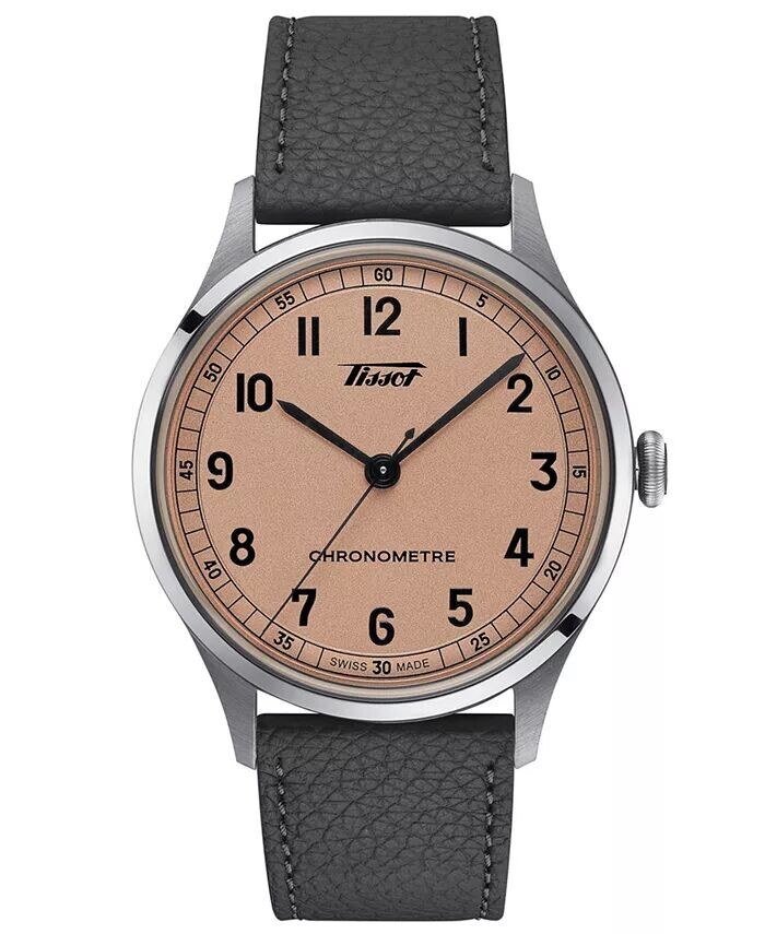 

Часы унисекс Swiss Automatic Heritage 1938 с серым кожаным ремешком, 39 мм Tissot, серый