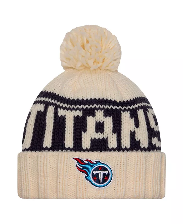 

Женская вязаная шапка с манжетой и помпоном Tennessee Titans 2024, цвет: кремовый New Era