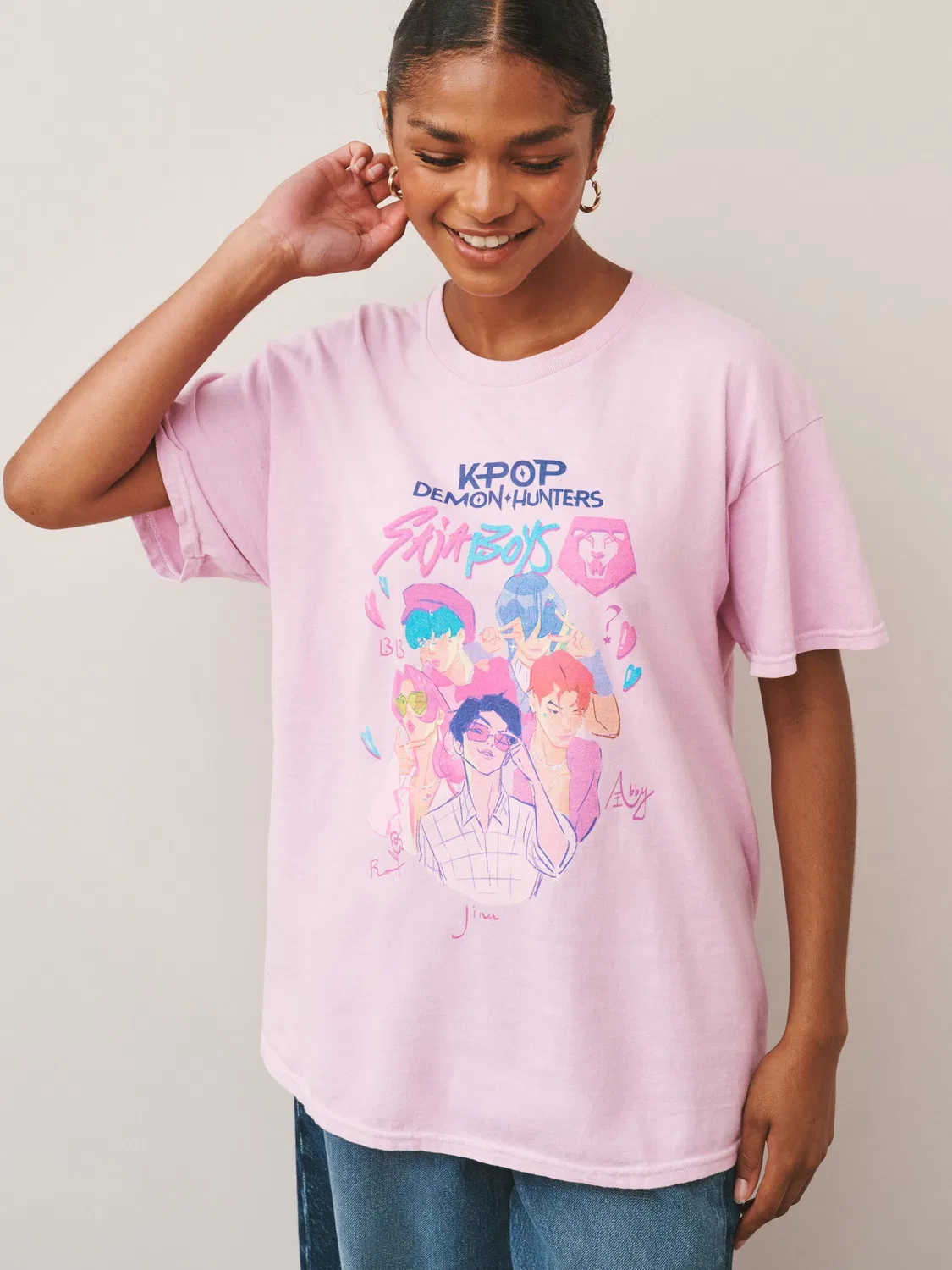 Футболка оверсайз с надписью 'Охотники на демонов в стиле K-pop' Next, Rose/Light Pink — фото 2