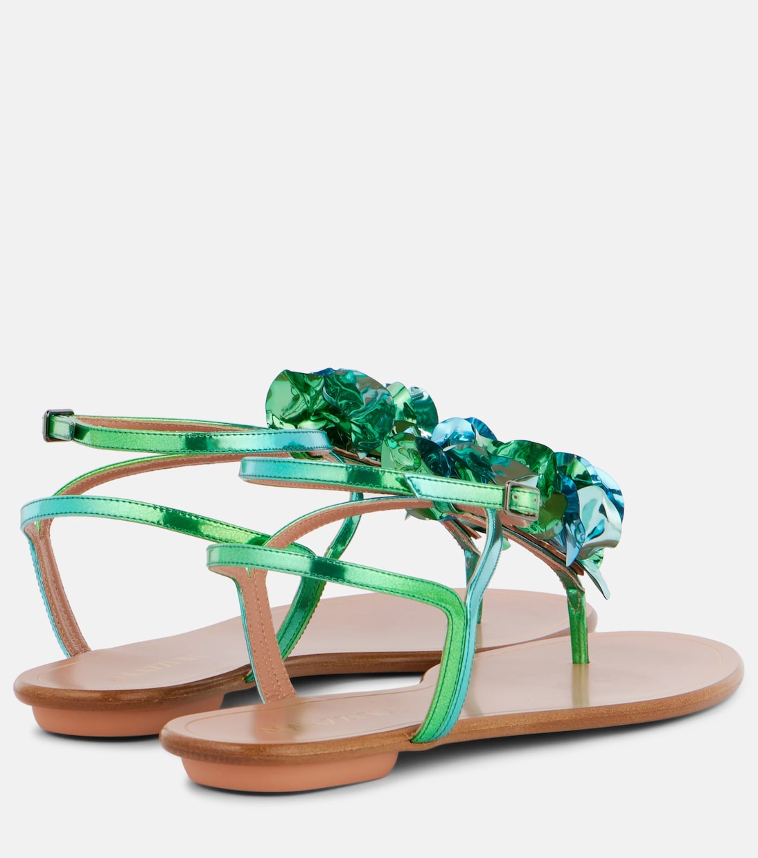 Сандалии Summer Sun из металлизированной кожи Aquazzura, Aqua Emerald — фото 2