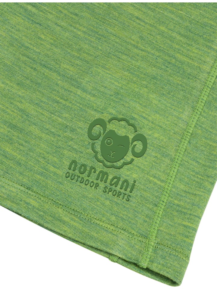 Normani Outdoor Sports Детская футболка с длинным рукавом из мериносовой шерсти с застежкой-молнией на четверть длины, модель Nyapari, зеленого цвета — фото 4