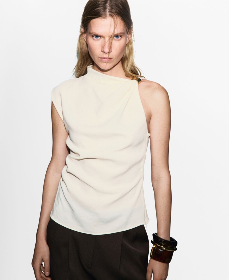 

Женская асимметричная блузка с металлизированными деталями MANGO, Ecru