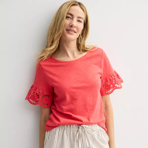 

Женская футболка с короткими рукавами и люверсами Sonoma Goods For Life, цвет hawaii rose