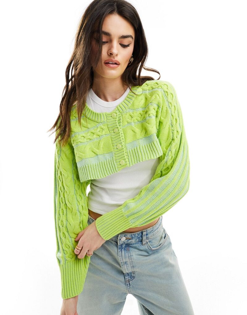 

Зеленый укороченный кардиган с круглым вырезом ASOS DESIGN