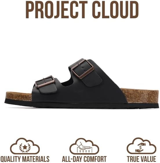 Мужские сандалии Project Cloud из 100 натуральной кожи с амортизирующей стелькой из натуральной пробки, сандалии с двумя ремешками и пряжками, летние нескользящие (Heritage), черный — фото 3