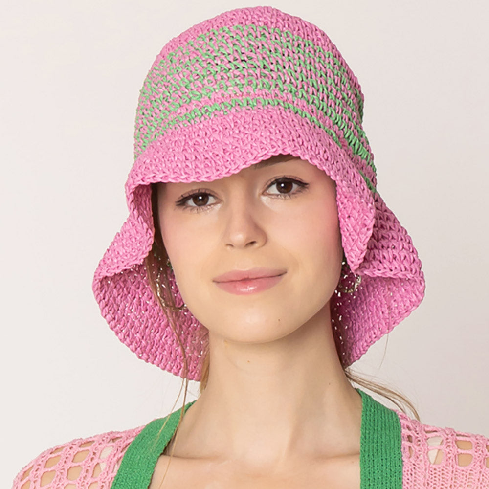 

Панама из соломы в двухцветную полоску FASHNZFAB, розовый