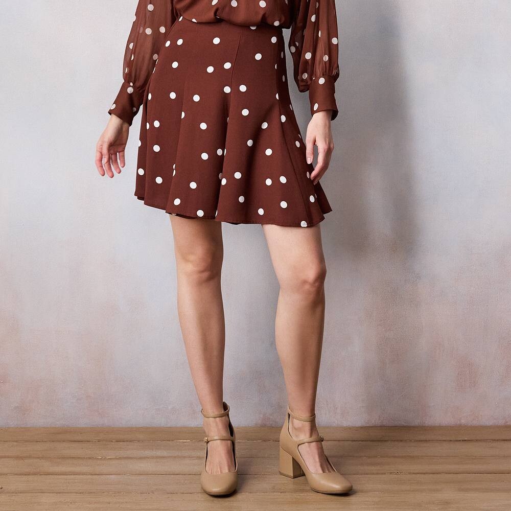 

Женская мини-юбка с годе LC Lauren Conrad, цвет Brown Randy Dots