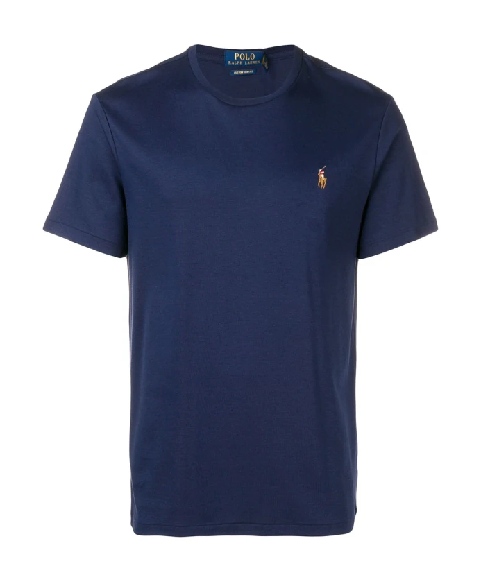 

Хлопковая футболка узкого кроя с вышивкой Polo Ralph Lauren, синий