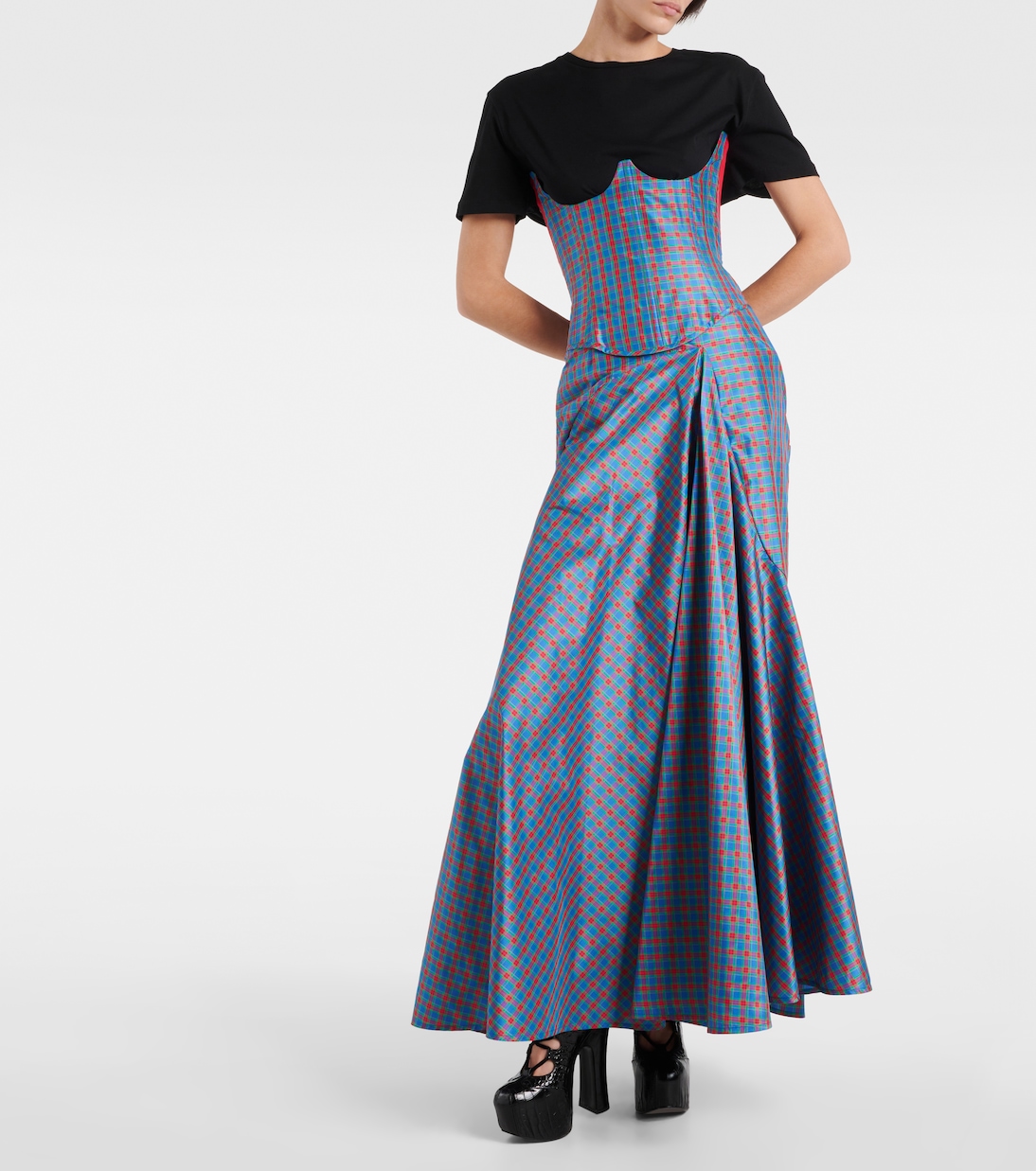 Юбка макси из смесового шелка с оборками в клетку Vivienne Westwood, разноцветный — фото 2