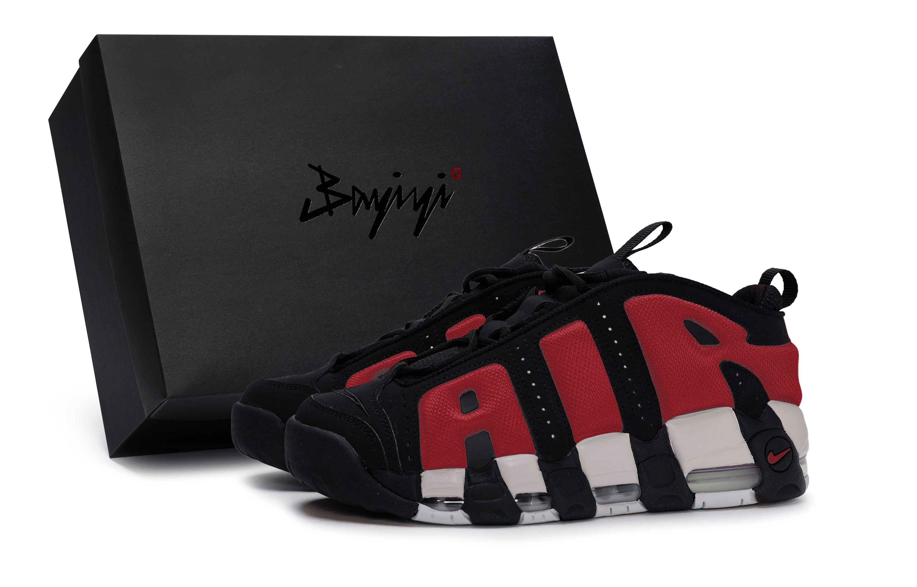 Nike Баскетбольные кроссовки Air More Uptempo унисекс с низким верхом, серо-красные
