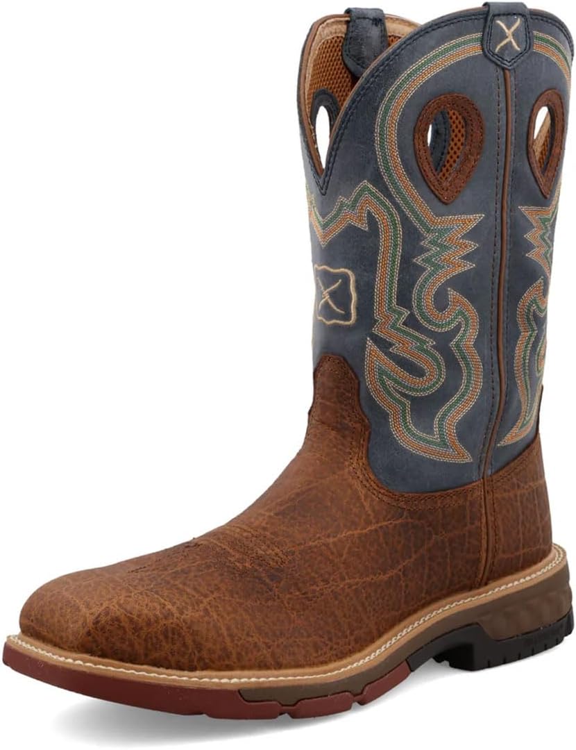 

Ботинки Twisted X Men's 12 с металлическим носком в западном стиле, Distressed Saddle & Peacock