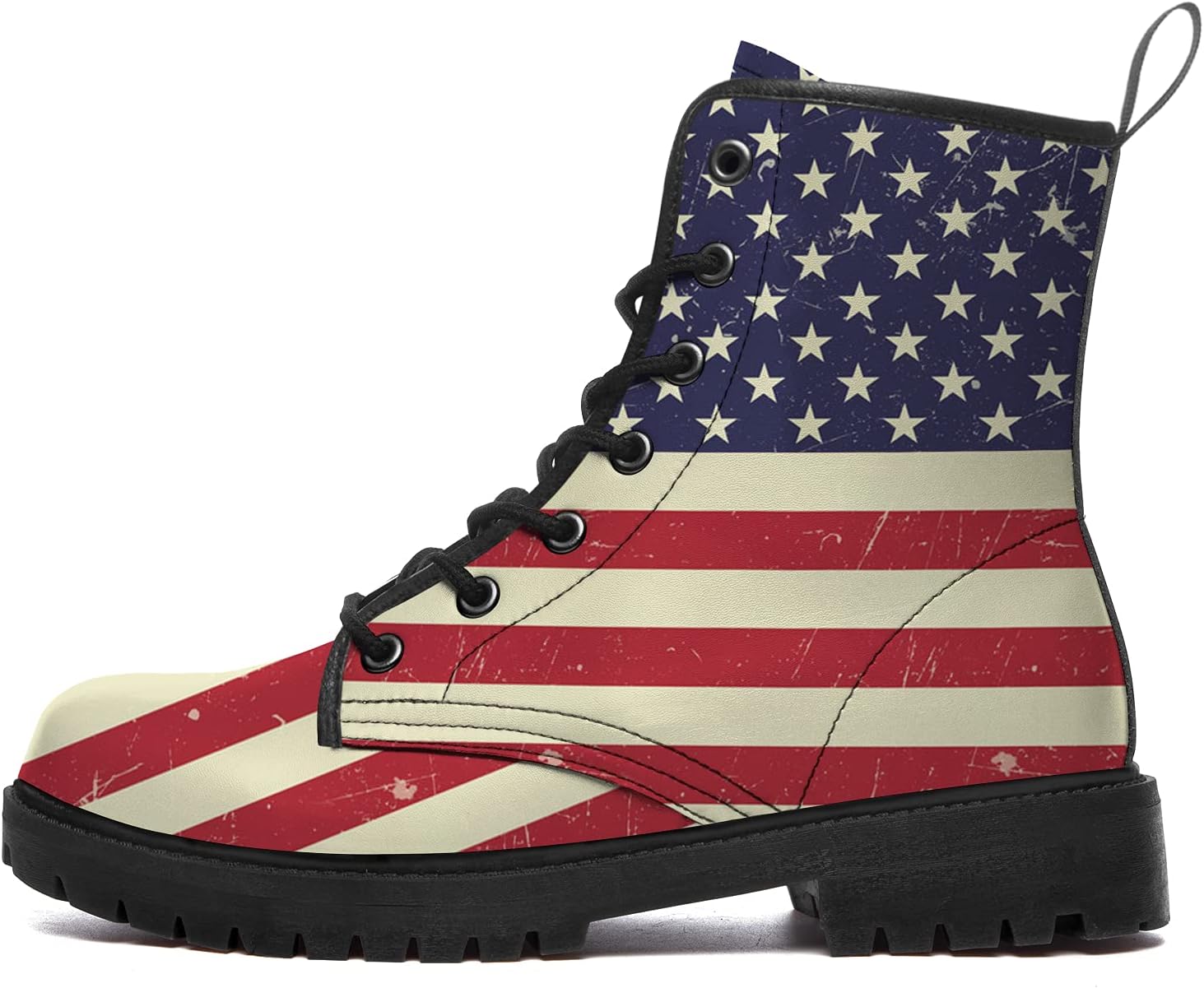 

Ботинки с флагом США для женщин и мужчин, боевые ботинки из искусственной кожи с шнуровкой и высокой голенью, подарки для нее и для него Generic, красный/синий/бежевый