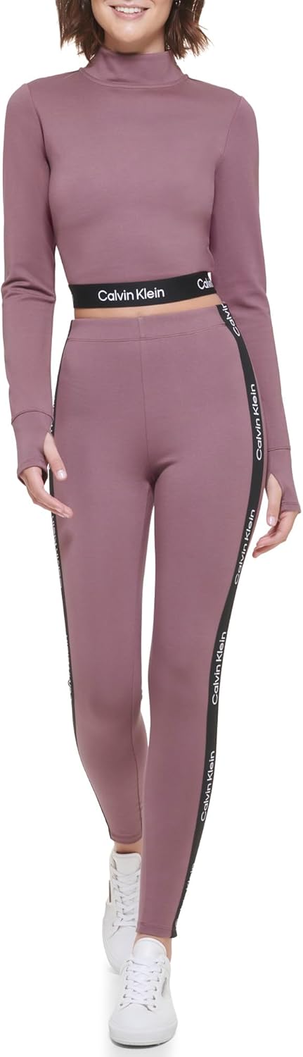 

Женская футболка Calvin Klein с воротником-стойкой и длинными рукавами, облегающий укороченный футболка, Java