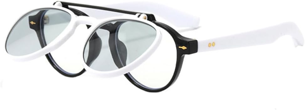 

Женские солнцезащитные очки с двойной перемычкой, овальной формы, с откидными линзами, защита от УФ-излучения UV400; мужские солнцезащитные очки в стиле панк с заклепками и градиентным переходом цвета FYTUP, White Light Gray