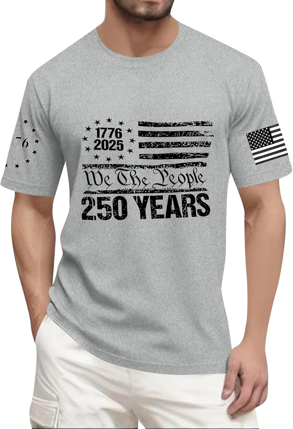 Футболка с круглым вырезом 250 Anniversary USA, короткий рукав, мужская, 1776-2026 Generic, светло-серый