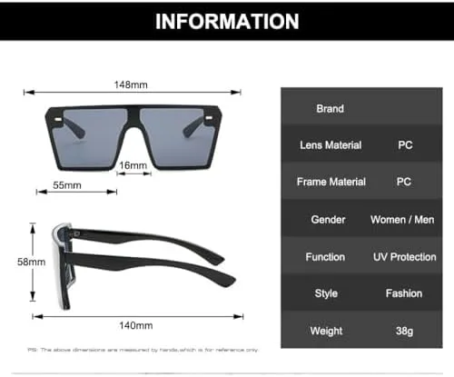 

Солнцезащитные очки большого квадратного размера 2027 года для женщин, модные очки с плоской верхней частью и градиентным переходом для мужчин MTZJH, Black Black