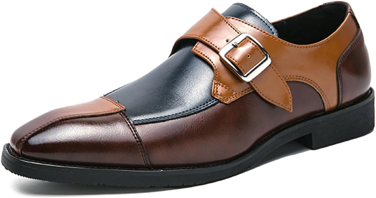 

Мужские кожаные туфли-лоферы с монки-ремешком, деловые туфли для мужчин Abborora, синий/коричневый