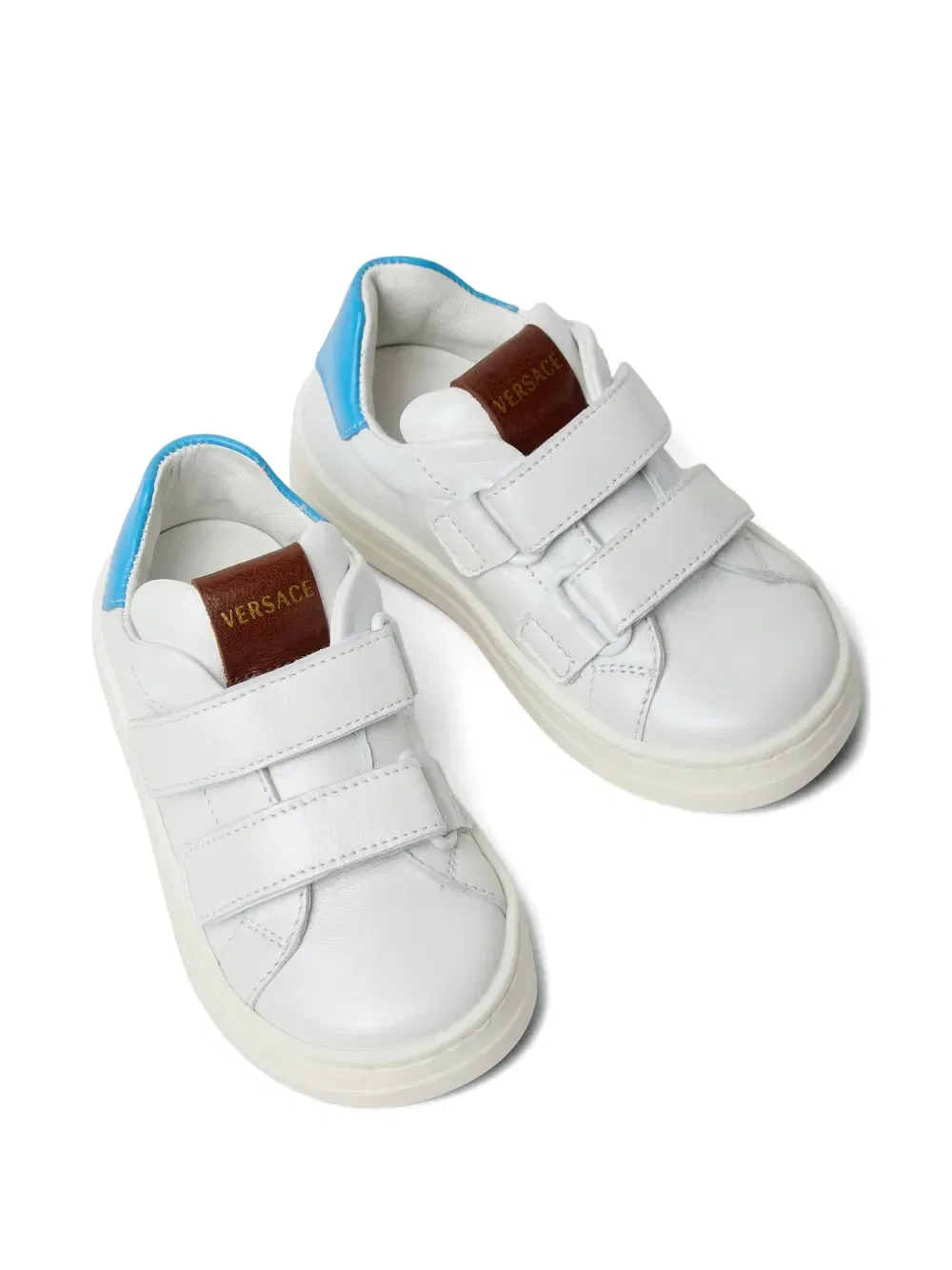 Кроссовки из кожи с застежкой на липучке Versace Kids, белый — фото 2