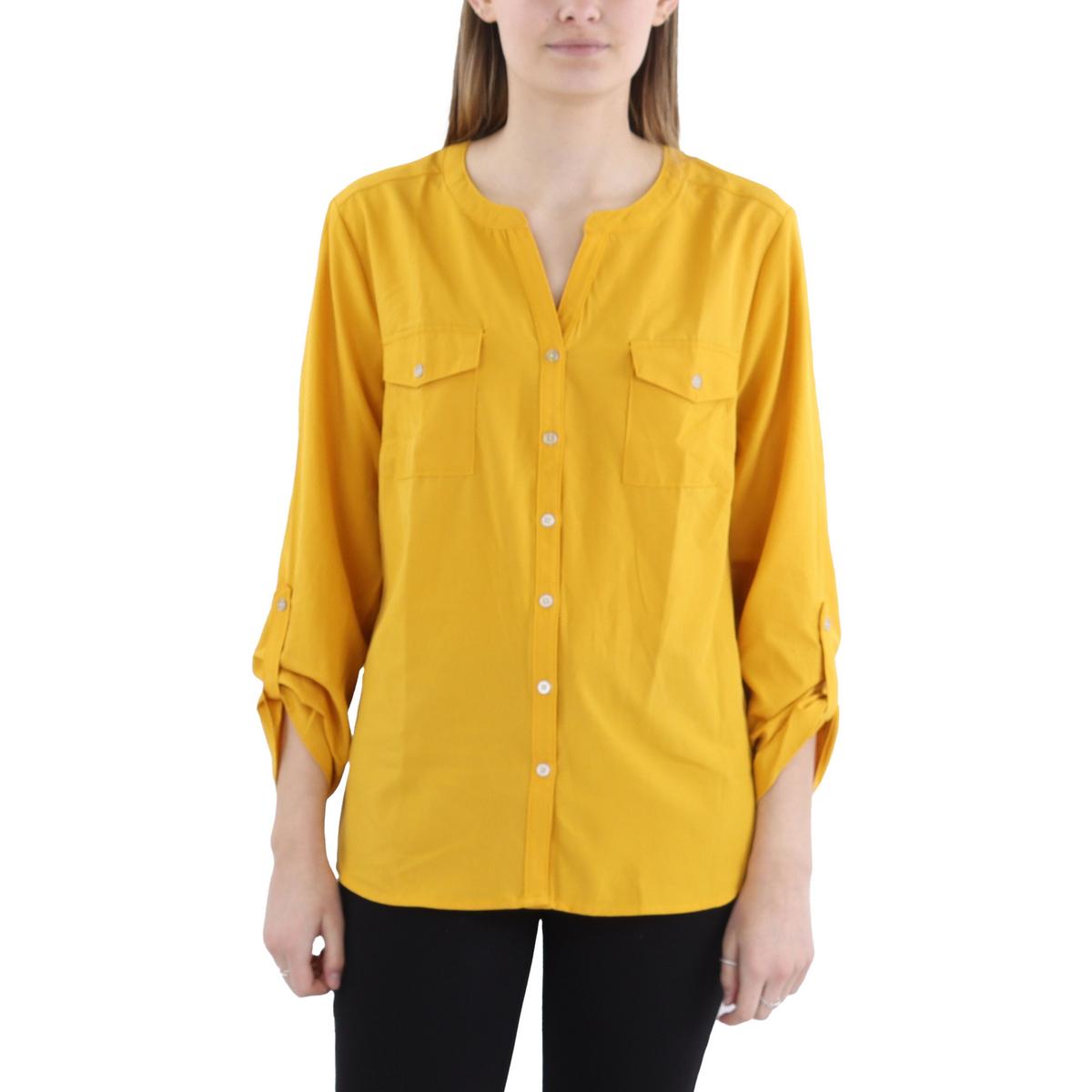 

Женская блузка Petites с длинным рукавом и застежкой на пуговицы спереди NY Collection, цвет golden glow