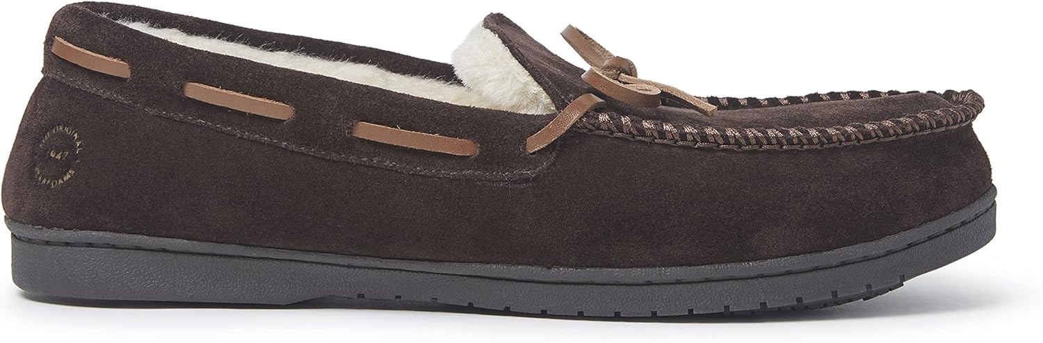 Мужские мокасины Dearfoams Hudson из натуральной замши с мемори-пенной стелькой и шнурками, Coffee — фото 3