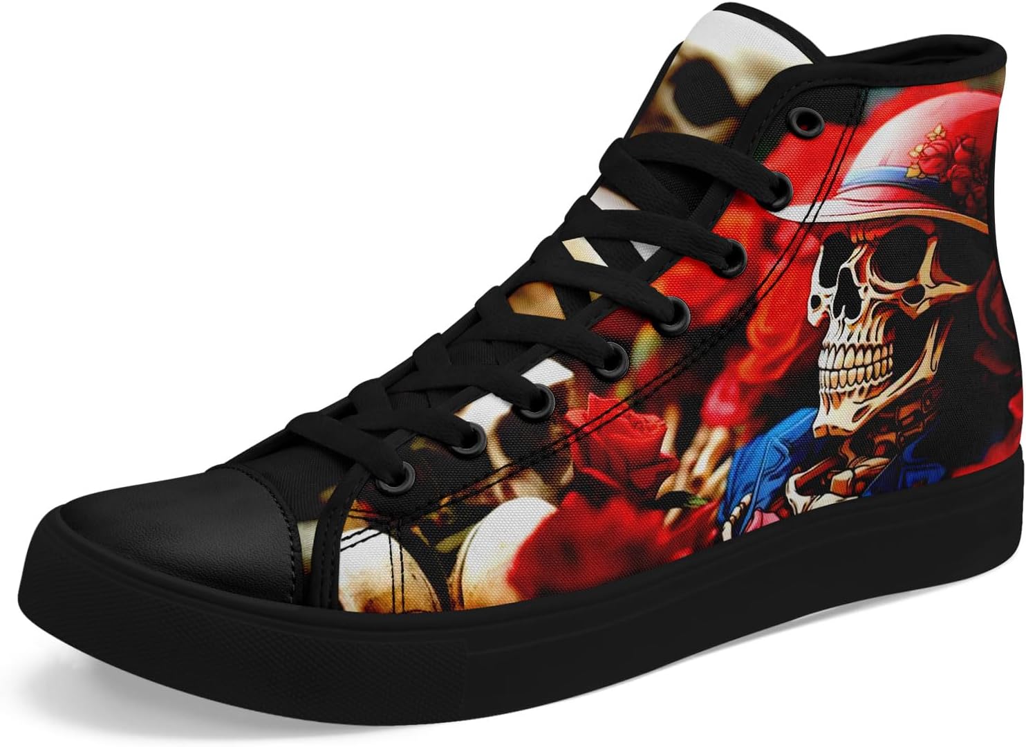 

Мужские кроссовки на высокой подошве coolcustomize с шнуровкой, в готическом стиле, повседневные кеды из холста для женщин, красно-черные с черепами