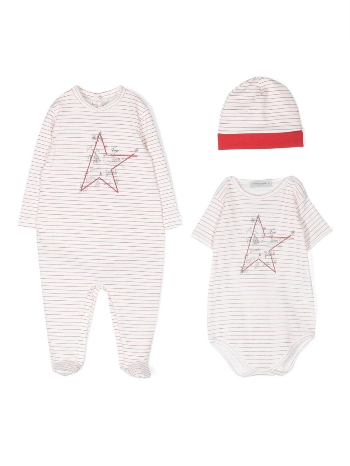 

Golden Goose Kids комплект из двух комбинезонов и шапки в полоску, белый