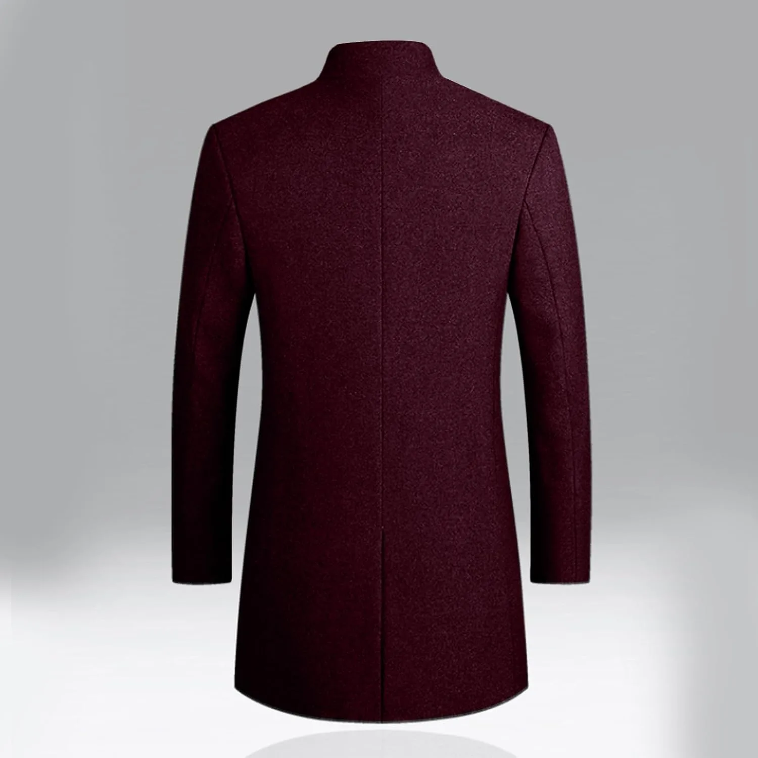 Мужское пальто Mid Long Single Breasted Lapel Notched Pea Coat из шерстяной смеси для бизнес-кэжуал с карманами Generic, A01#Wine — фото 3