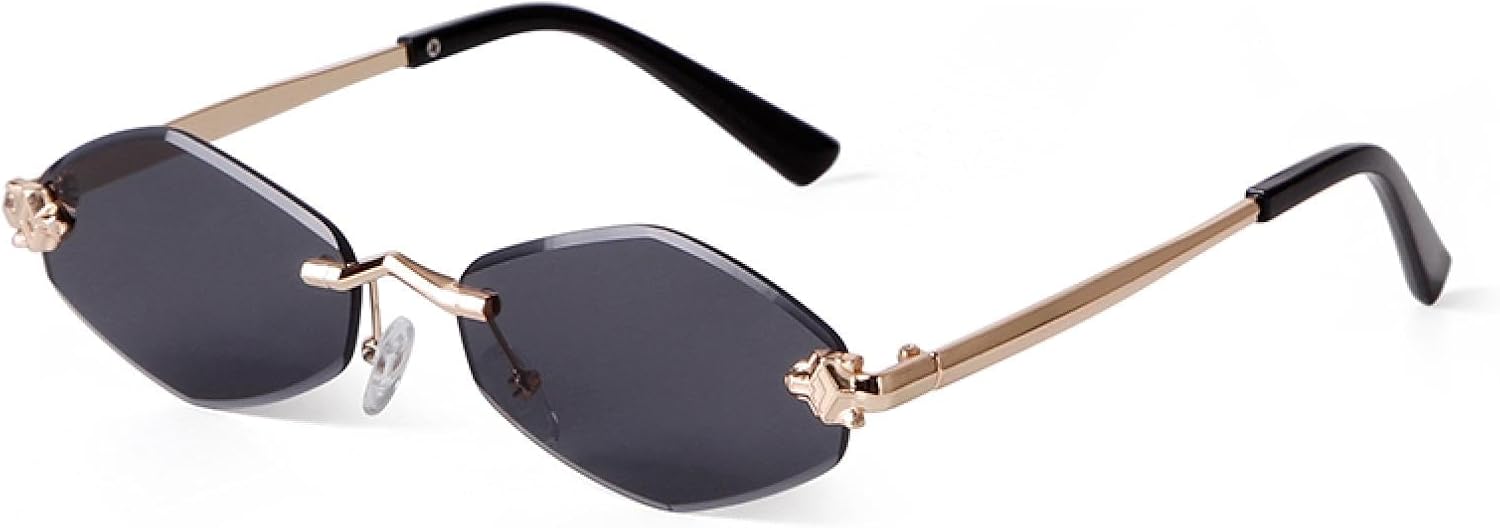 

Модные солнцезащитные очки без оправы с заклепками для женщин, роскошные солнцезащитные очки для мужчин, без оправы с металлическими тонкими дужками, защита от УФ-излучения TKKTLLT, C1