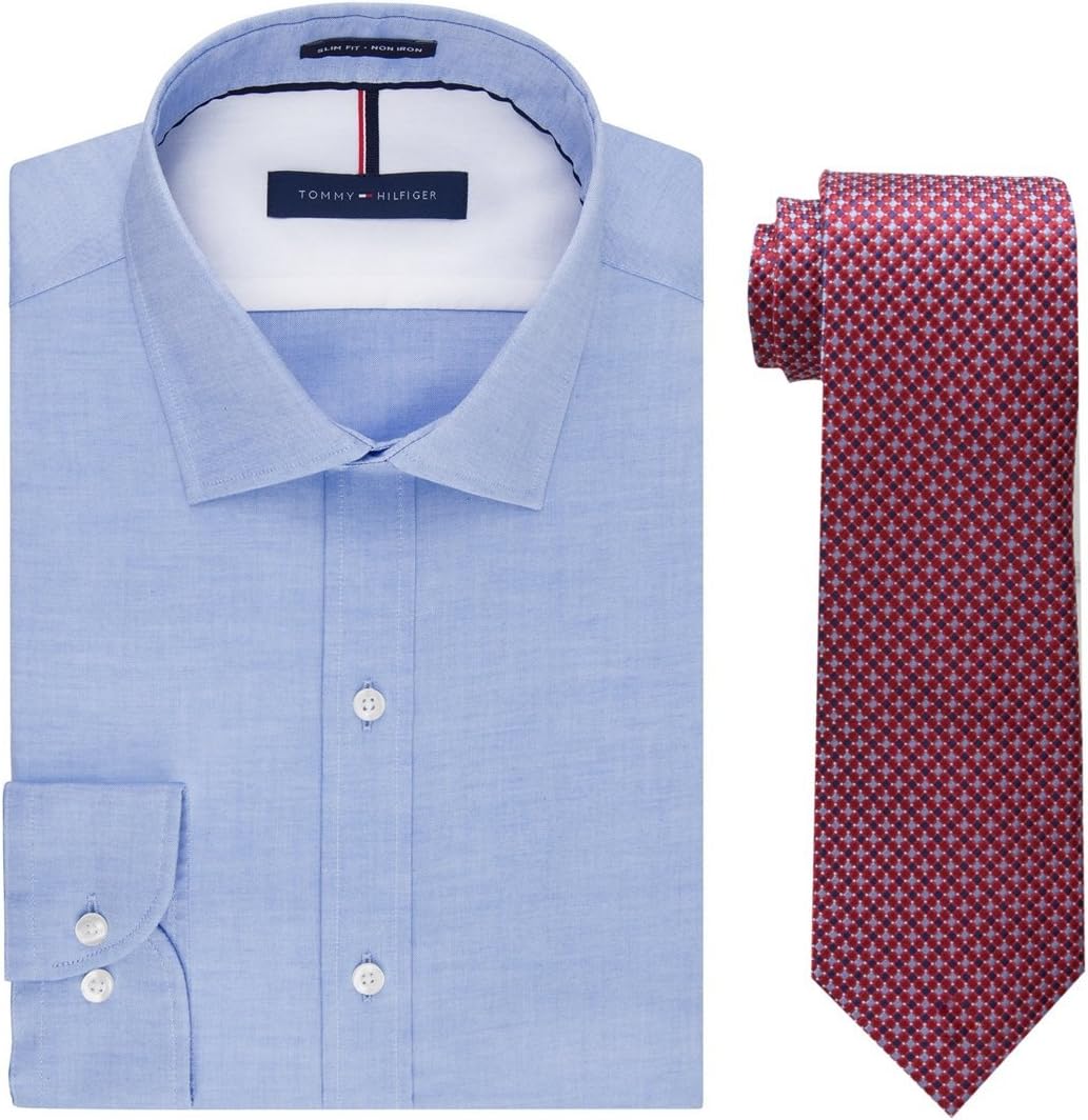 

Мужская облегающая рубашка Tommy Hilfiger в комплекте с микрогалстуком Core, Blue/Red