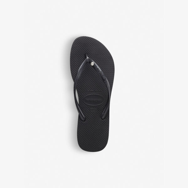 Узкие резиновые шлепанцы с кристаллами Havaianas, черный — фото 2