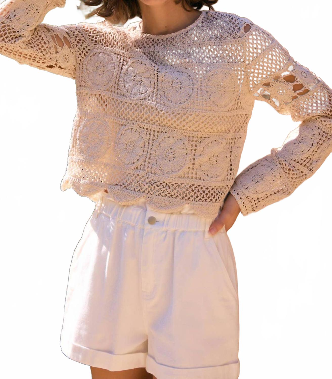 

Прозрачный топ с цветочным принтом, связанный крючком, натуральный цвет Idem Ditto, Natural