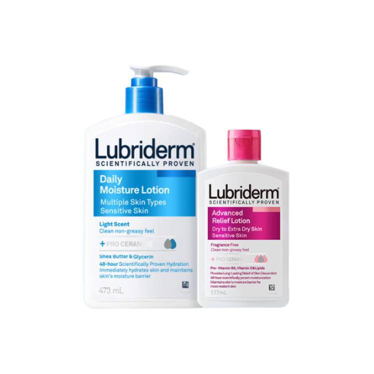 

Набор увлажняющего и питательного лосьона для тела hydrating and moisturizing 473мл+177мл*2 Lubriderm, two-piece set: daily hydrating moisturizing lotion 473ml+refining soothing moisturizing lotion 177ml