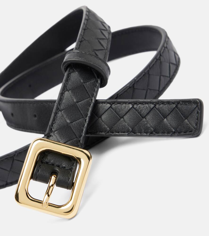 Кожаный ремень Intrecciato Bottega Veneta, Black-M Brass — фото 3