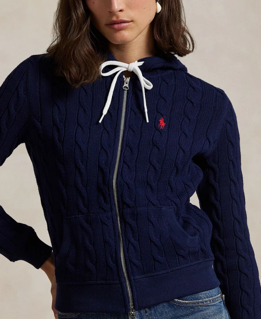Женская хлопковая толстовка крупной вязки на молнии Polo Ralph Lauren, Newport Navy — фото 4