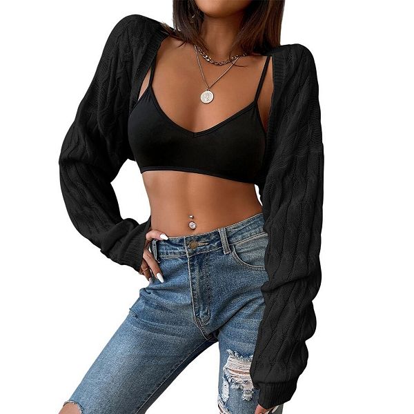 

Женский длинный кардиган-болеро с открытым передом и удлиненными рукавами Yesfashion, Black