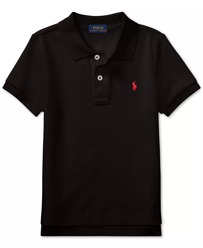 Детская и мальчиковая хлопковая поло с сетчатой тканью Polo Ralph Lauren, черный — фото 4