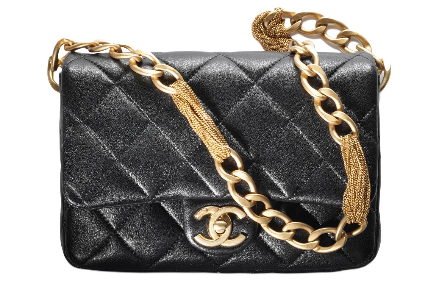 

CHANEL Сумка через плечо Trumpets из овчины и золотистого металла, женская, черная
