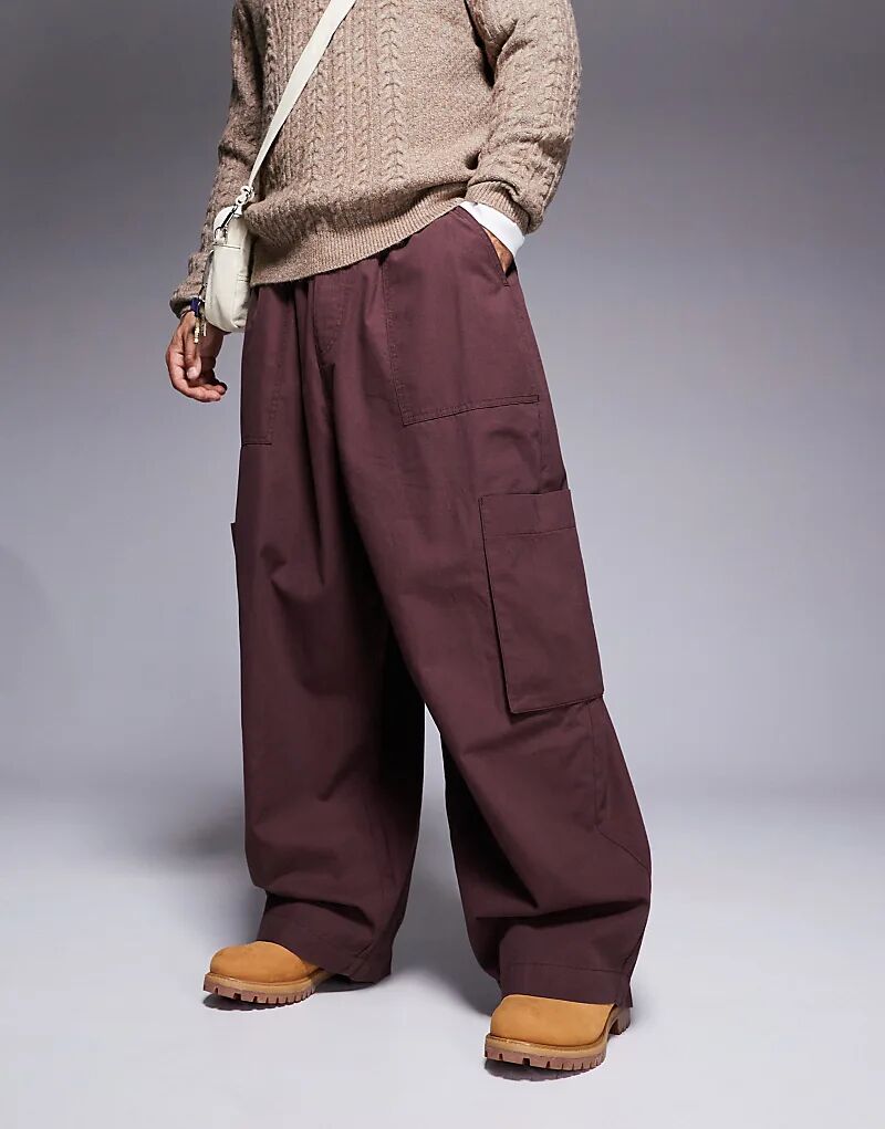 

Широкие брюки-карго ASOS DESIGN коричневого цвета с эластичной талией