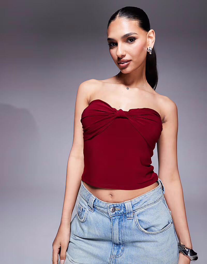 

Топ-бандо ASOS DESIGN с закрученным узлом винного цвета
