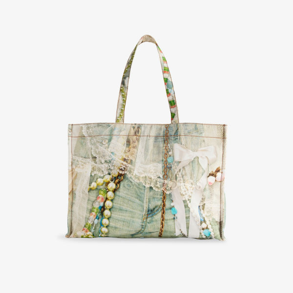 

Сумка-шоппер джинсовая Acne Studios с вышитым логотипом, серо-зеленый