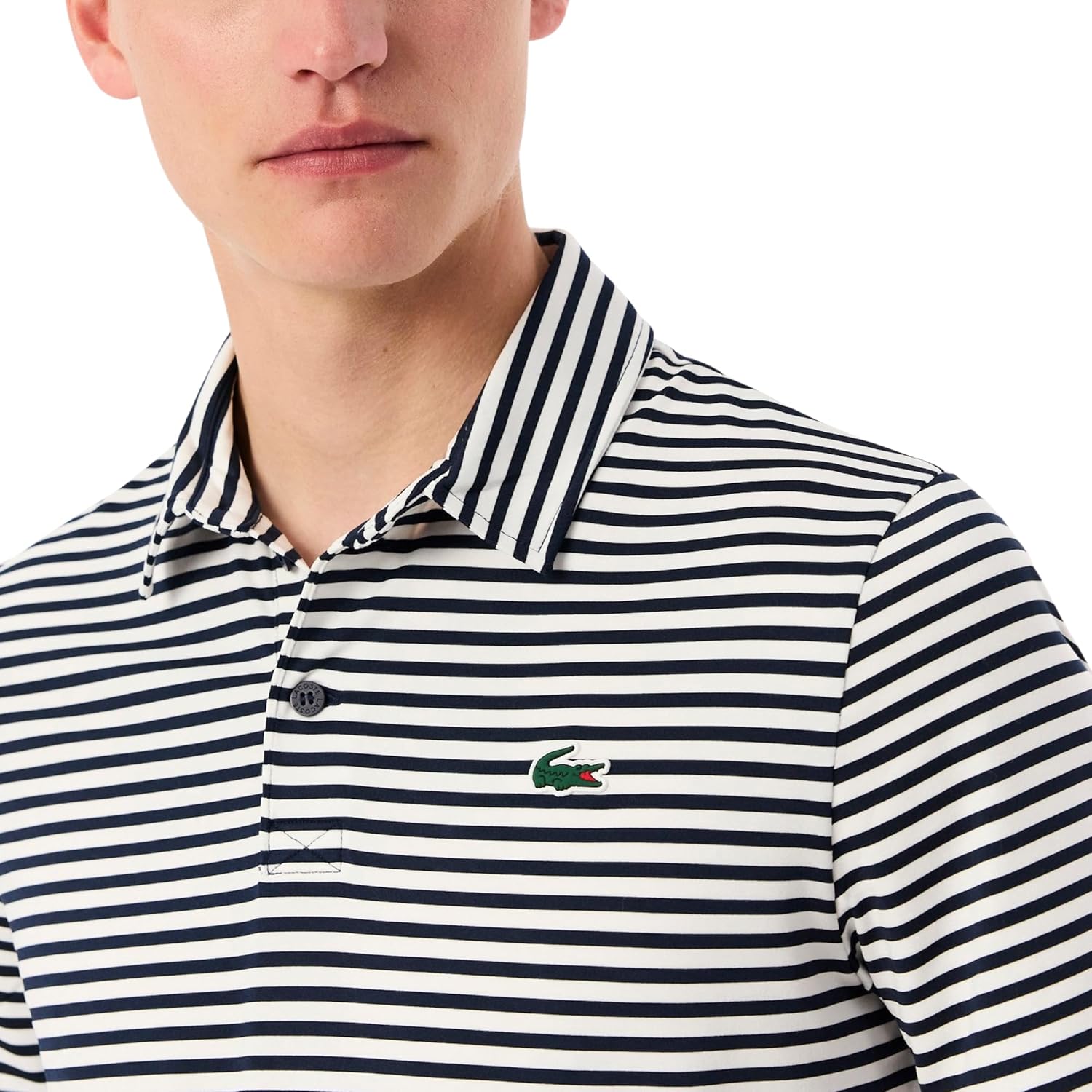 Lacoste мужская спортивная поло Regular Fit с защитой от ультрафиолета для гольфа, Navy Blue/White Striped — фото 2