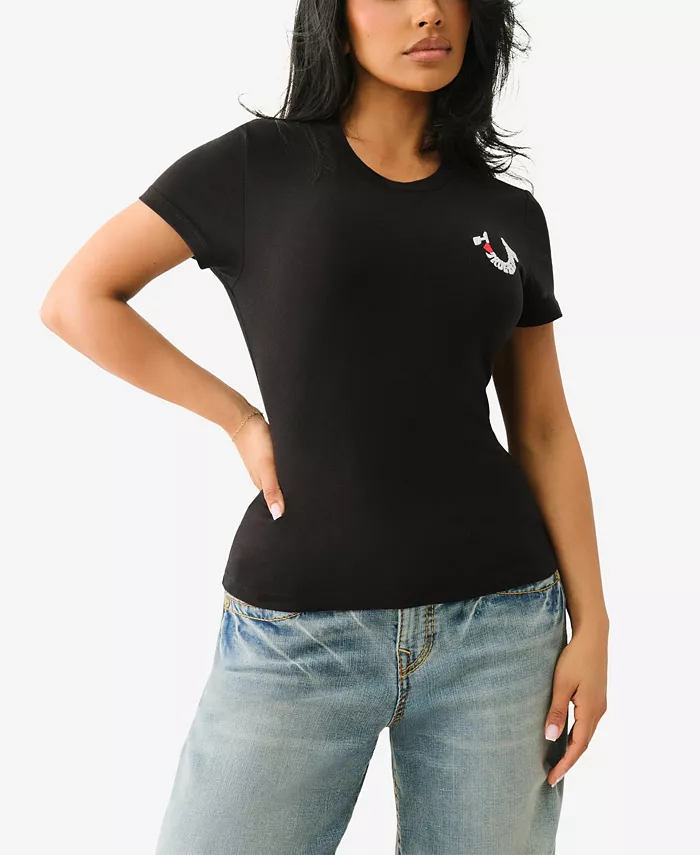 

Женская футболка с круглым вырезом и вышитым подковой SS Embroidered Horseshoe True Religion, черный