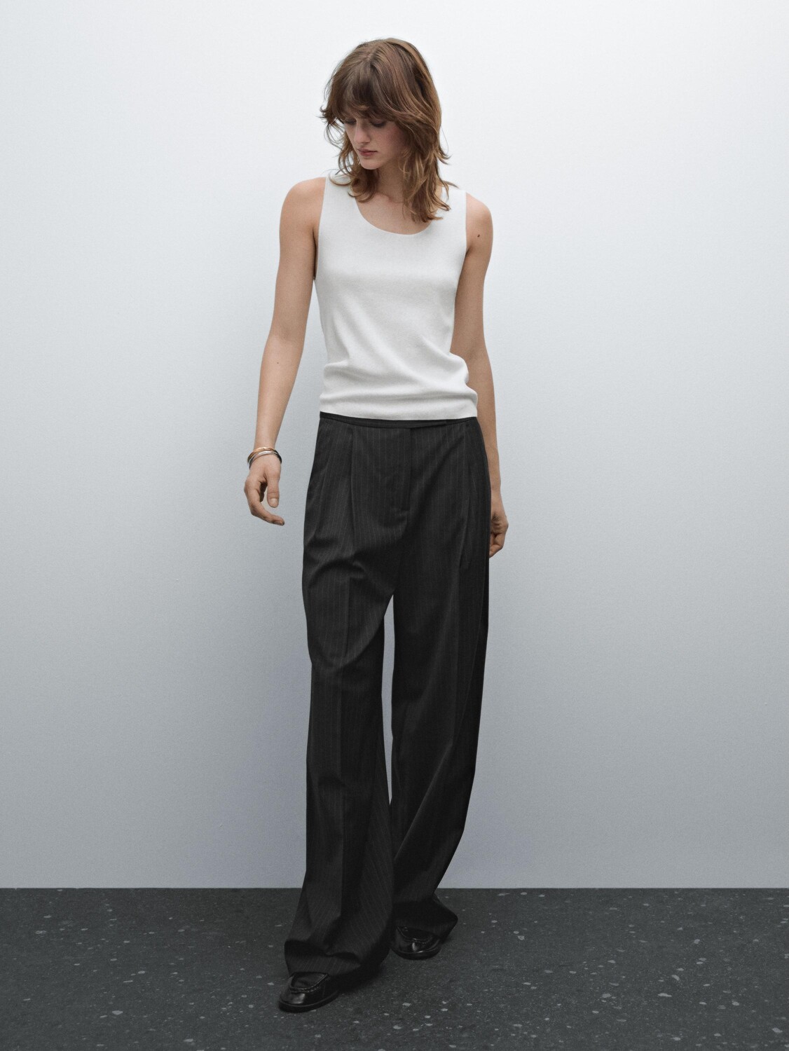 

Трикотажный топ из смеси хлопка Massimo Dutti, белый