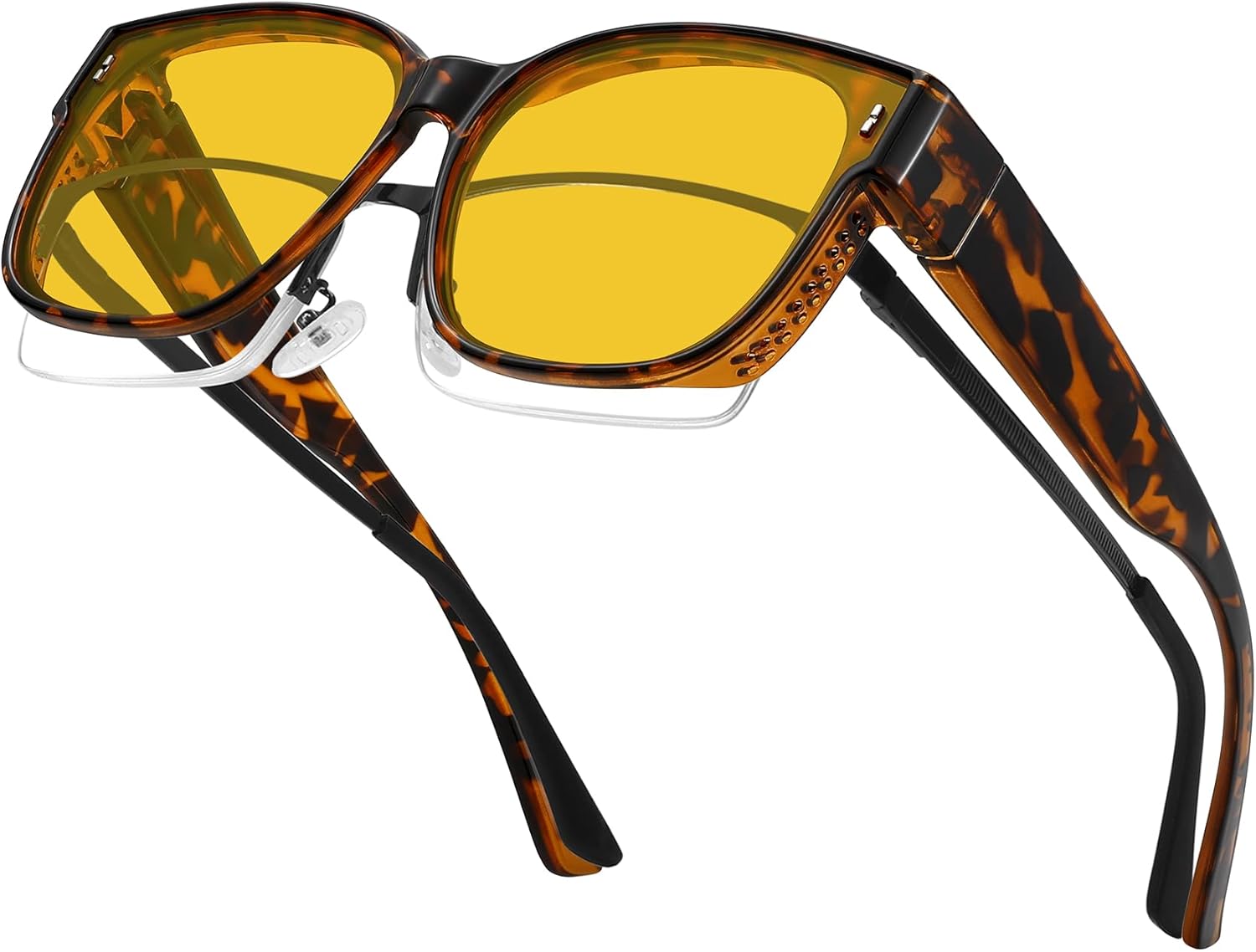 

Очки для вождения в ночное время MEETSUN для женщин: модные квадратные очки с крупной оправой, надеваемые поверх обычных очков, солнцезащитные очки ночного видения, Brown Tortoise