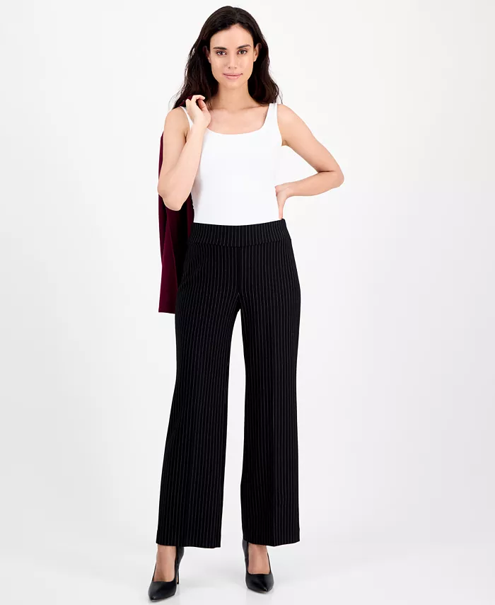 

Брюки Petite Ponte Pinstripe со средней посадкой Anne Klein, черный