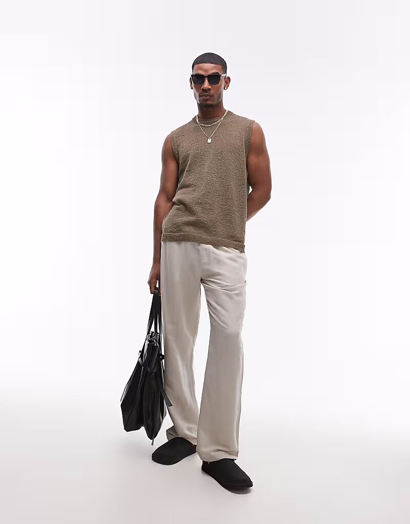 

Широкие льняные брюки Topman в каменном цвете