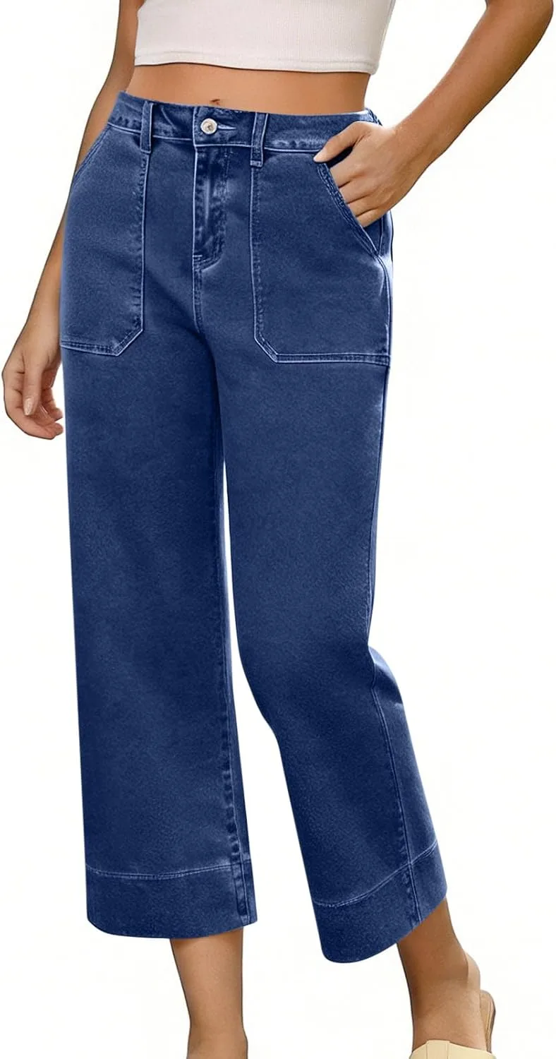 

Женские классические капри из денима с карманами, высокая талия на пуговицах, прямые укороченные брюки