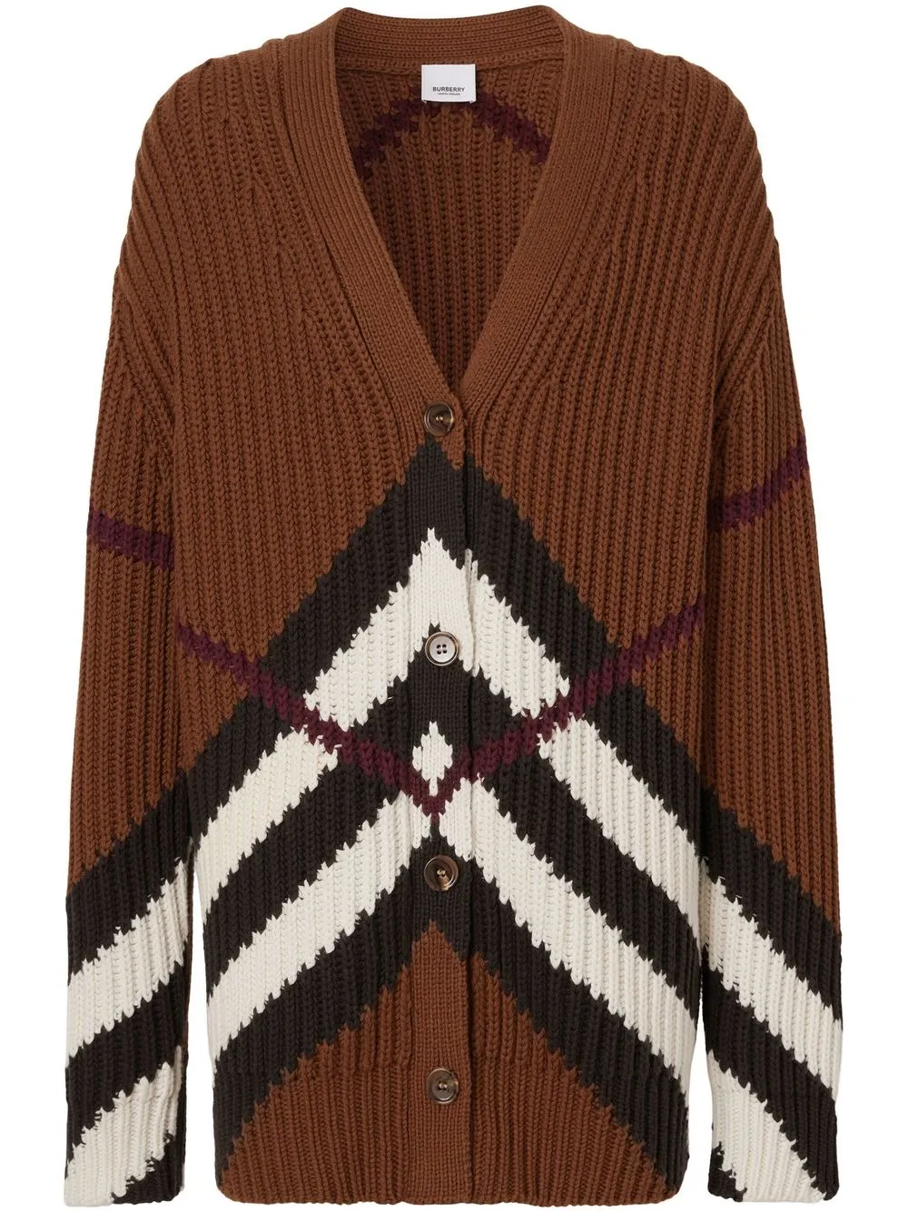 

Кардиган в рубчик с узором шеврон BURBERRY, коричневый