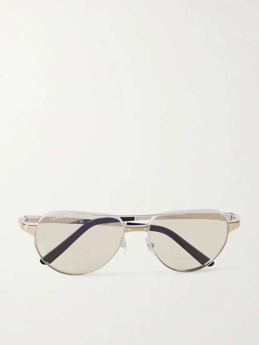 Солнцезащитные очки Santos de Cartier авиатор из золотистого и серебристого металла Cartier Eyewear, серебряный