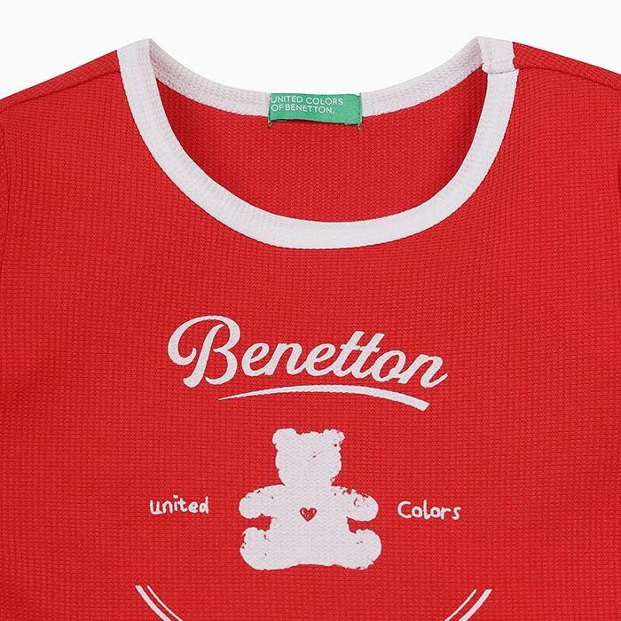 Детское вафельное платье-клёш красного цвета от Benetton Kids — фото 3